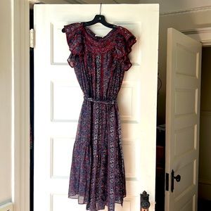 Ulla Johnson Belted Gathered Floral-Print Silk Dress. size 6